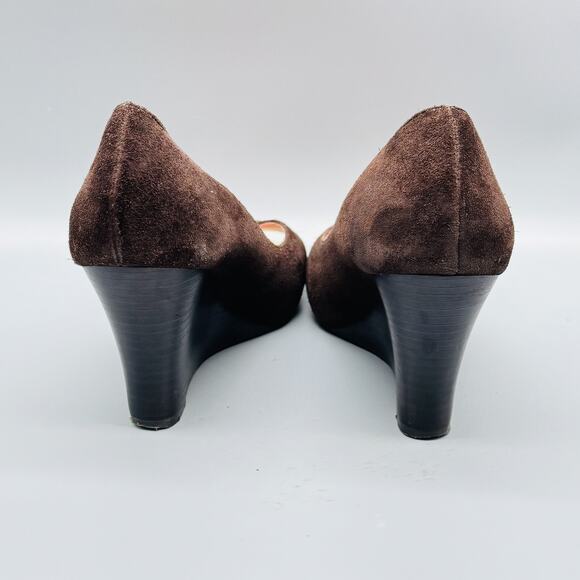 Lilly Pulitzer Shoes Womens 7 Brown Suede Wedge Peep Toe Leather Upper - Picture 7 of 12